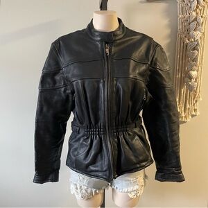 Vintage Boutique Of Leathers 100% Leather Moto Rider Jacket Cinched Waist 90s
